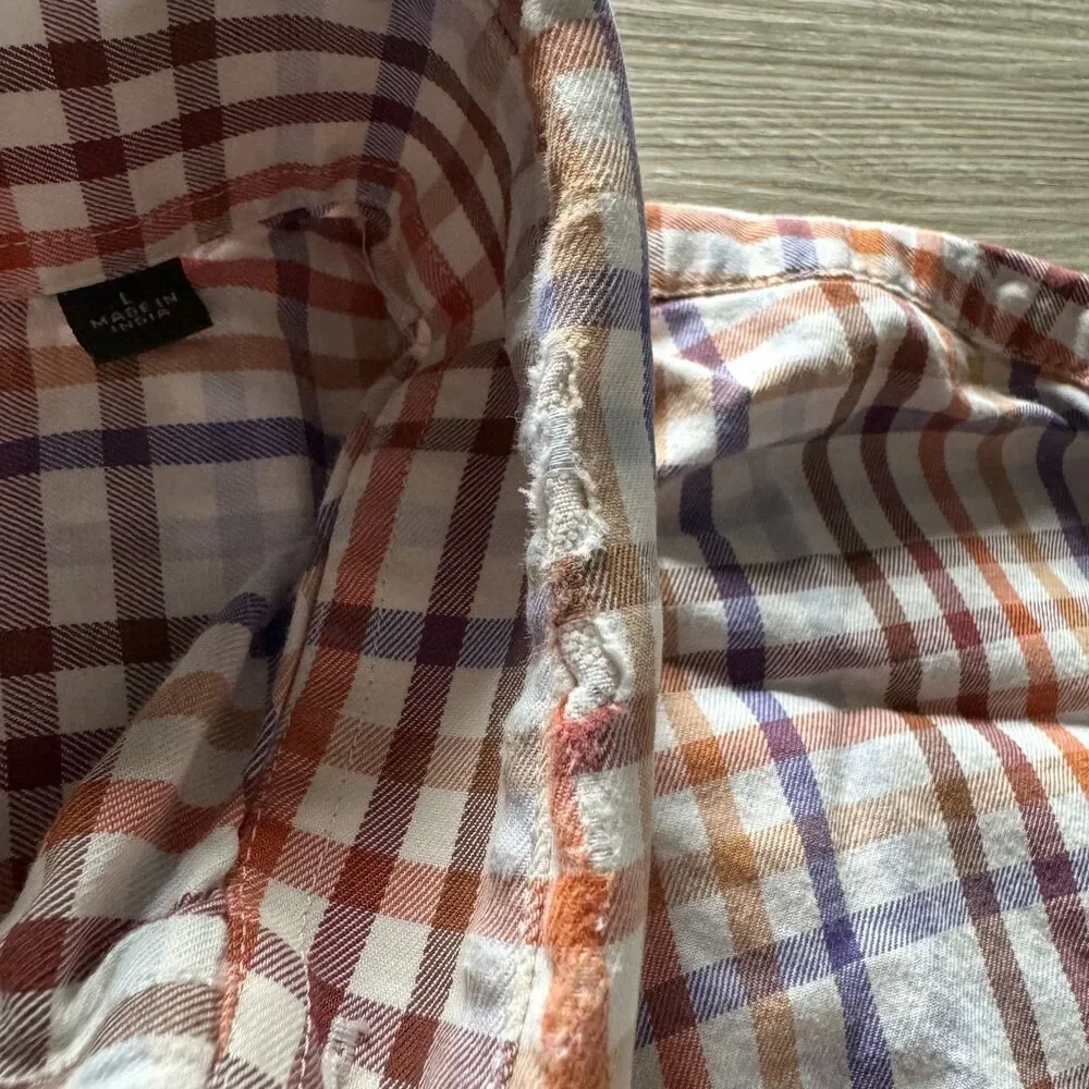 Orvis Button down collar casual shirt Blue,Brown, Orange Pattern Size L - Picture 6 of 9